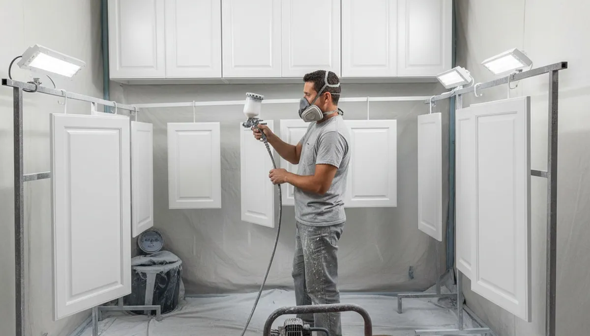 Professional cabinet painting in Chandler AZ using spray and brush for smooth, durable kitchen finishes