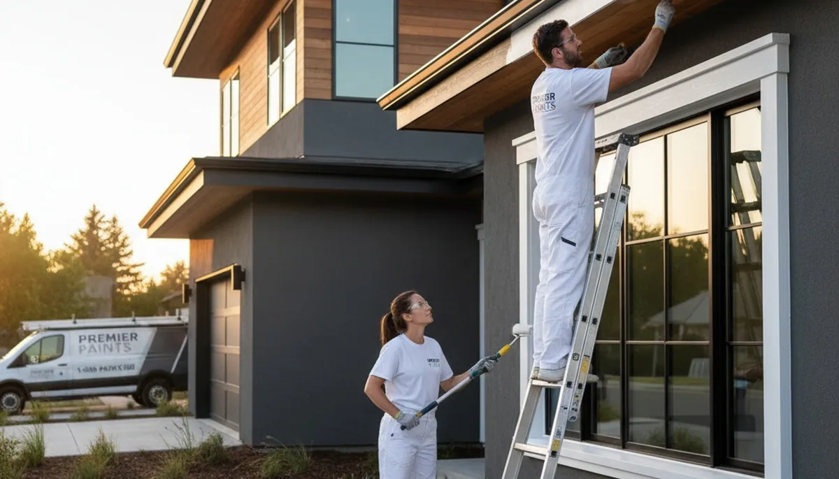 Professional trim and fascia painting on a Chandler AZ home exterior by expert house painters